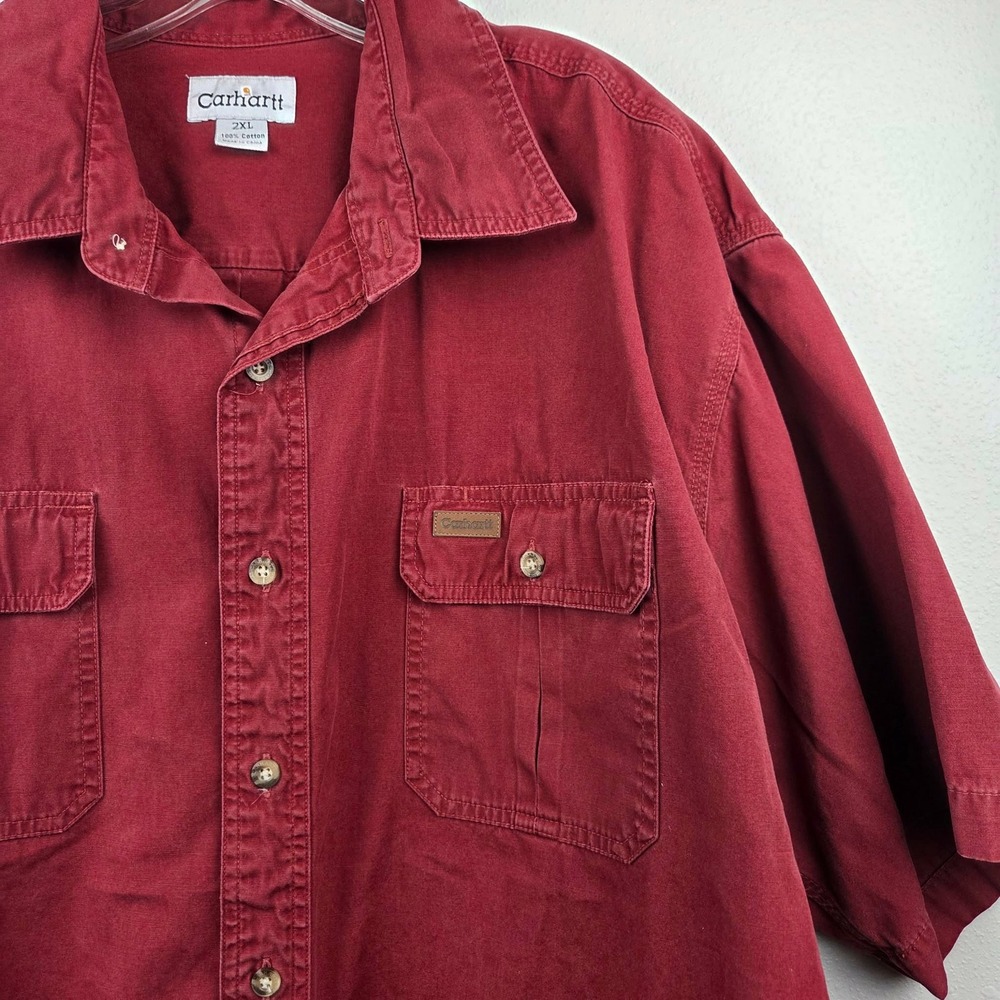 Carhartt Mens 2XL Red‎ Short Sleeve Button Down Work Shirt Cotton S110DKR